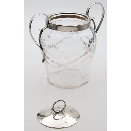 48 - Antique Preserve Jar Silver Lid, Collar and Handles Hallmarked 1903 Morton & White Engraved Crystal ... 