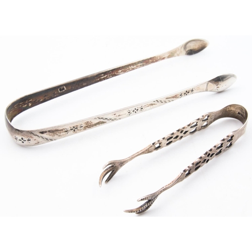 53 - Two Silver Sugar Tongs Attractively Detailed One Bright Cut Detailing Largest Approximately 7 Inches... 
