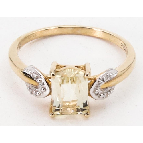 65 - 9 Carat Diamond and Citrine Ladies Ring Centre Stone Emerald Cut Ring Size s