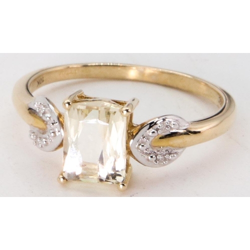 65 - 9 Carat Diamond and Citrine Ladies Ring Centre Stone Emerald Cut Ring Size s