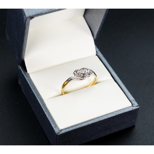 Diamond Ladies Twist Form Ring Platinum Set Mounted on 18 Carat Yellow Gold Band Ring Size M and a Half