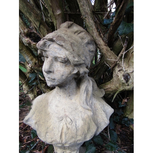 13 - Classical Bust Composite Stone Lady with Ribboned Bonnet Approximately 20 Inches High