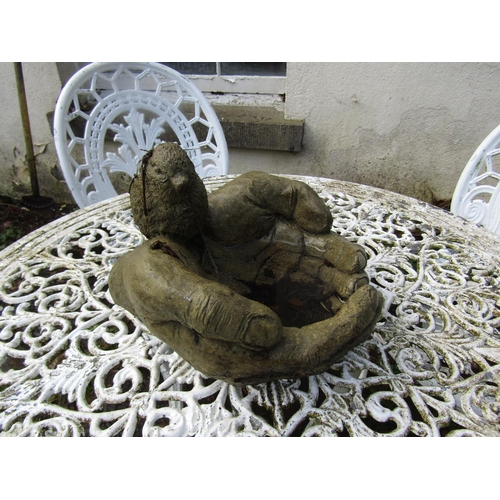 15 - Composite Stone Bird Bath with Avian Motif Decoration Cupped Hands Well