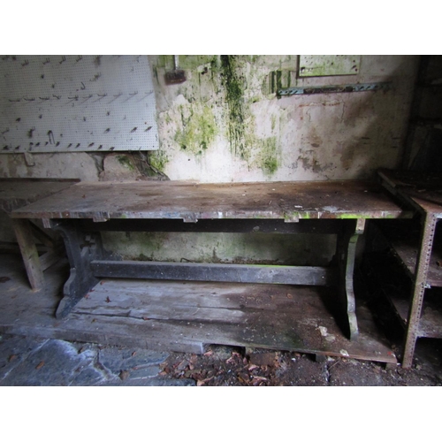 23 - Old Wooden Trestle Table with Plank Top Approximately 7ft 6 Inches Long