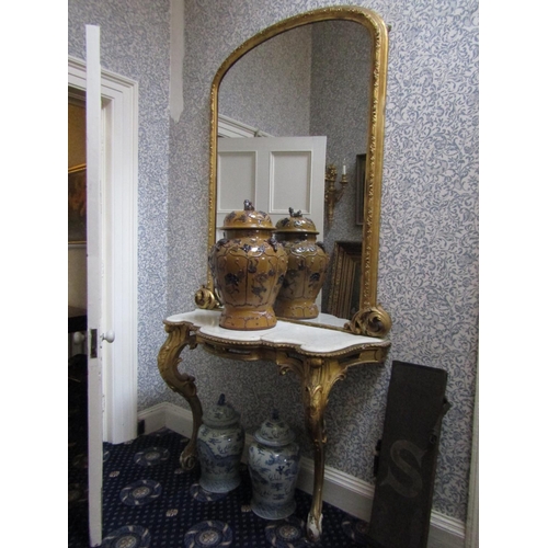 330 - William IV Carved Giltwood Console Table with Mirror Marble Top Serpentine Front above Cabriole Supp... 