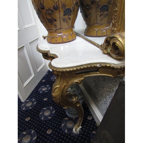 330 - William IV Carved Giltwood Console Table with Mirror Marble Top Serpentine Front above Cabriole Supp... 