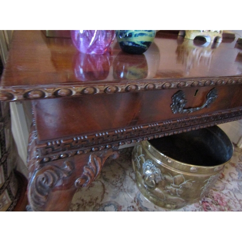 63 - Figured Mahogany Two Drawer Side Table Crossbanded Decoration with Well Carved Claw and Ball Support... 