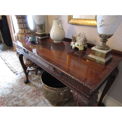 63 - Figured Mahogany Two Drawer Side Table Crossbanded Decoration with Well Carved Claw and Ball Support... 