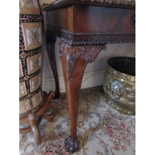 63 - Figured Mahogany Two Drawer Side Table Crossbanded Decoration with Well Carved Claw and Ball Support... 