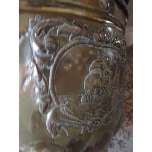 64 - Large Georgian Brass Jardiniere or Fuel Container with Lion Motif Side Carry Handles Approximately 1... 