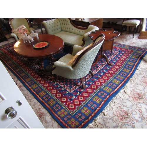 66 - Persian Pure Wool Rug Burgundy and Navy Ground Approximately 10ft Wide x 14ft Long