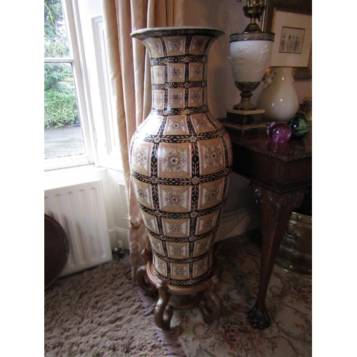 67 - Fine Porcelain Vase Large Form Approximately 4ft High Resting on Carved Stand Entire Height Approxim... 