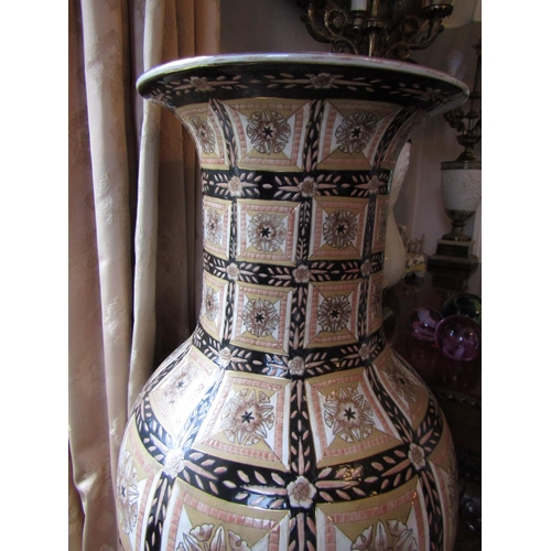 67 - Fine Porcelain Vase Large Form Approximately 4ft High Resting on Carved Stand Entire Height Approxim... 