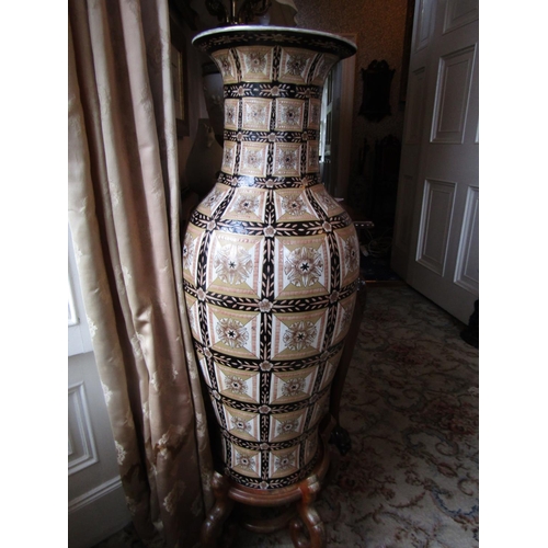 67 - Fine Porcelain Vase Large Form Approximately 4ft High Resting on Carved Stand Entire Height Approxim... 