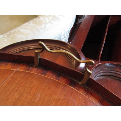 68 - Antique Serving Tray Mahogany with Marquetry Decoration Brass Side Carry Handles Full Gallery Approx... 