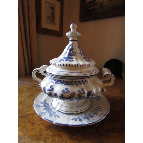 70 - Large Tureen with Cover and Stand Good Original Condition Approximately 14 Inches High