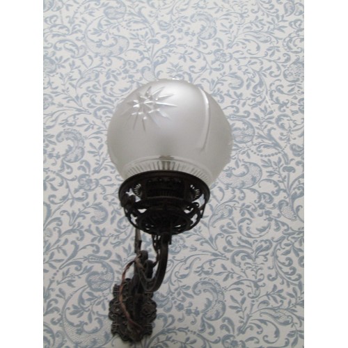 673 - Globe Form Cut Crystal Side Wall Light with Cast Brass Support Approximately 12 Inches High