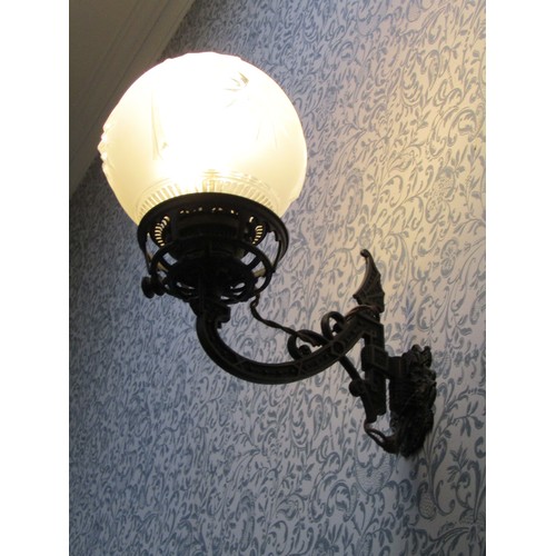 673 - Globe Form Cut Crystal Side Wall Light with Cast Brass Support Approximately 12 Inches High