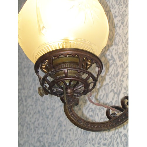 673 - Globe Form Cut Crystal Side Wall Light with Cast Brass Support Approximately 12 Inches High