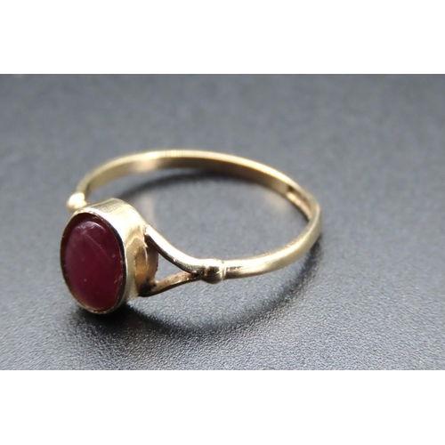 10 - Ruby Oval Cut Ladies Ring Mounted on 9 Carat Yellow Gold Possibly French Ring Size O and a Half