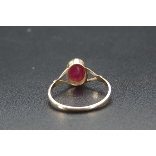 10 - Ruby Oval Cut Ladies Ring Mounted on 9 Carat Yellow Gold Possibly French Ring Size O and a Half