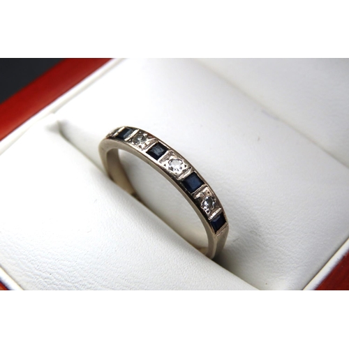 11 - 18 Carat Gold Ladies Sapphire and Diamond Half Eternity Ring Size P and a Half