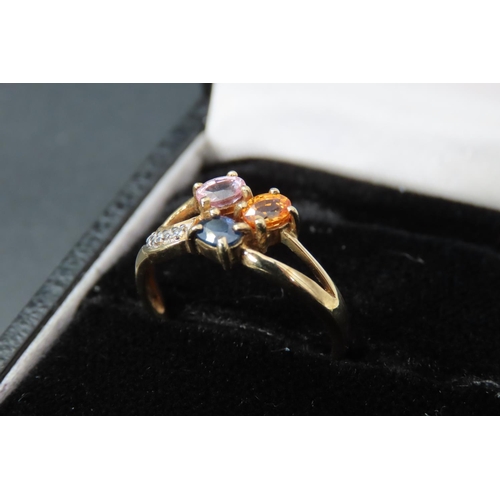 13 - Pink Sapphire, Blue Sapphire and Citrine Set Ladies Three Stone Ring Mounted on 9 Carat Yellow Gold ... 