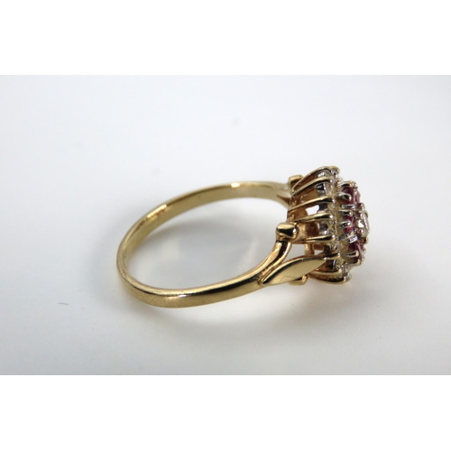 17 - Ruby and Diamond Ladies Cluster Ring Mounted on 9 Carat Yellow Gold Band