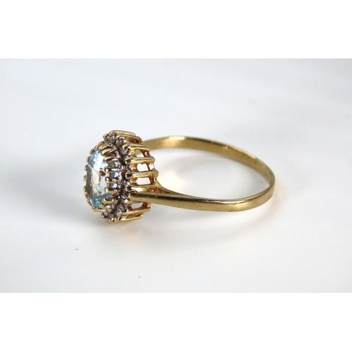 19 - Aquamarine and Diamond Ladies Cluster Ring Mounted on 9 Carat Yellow Gold Band Ring Size S and a Hal... 