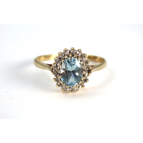19 - Aquamarine and Diamond Ladies Cluster Ring Mounted on 9 Carat Yellow Gold Band Ring Size S and a Hal... 