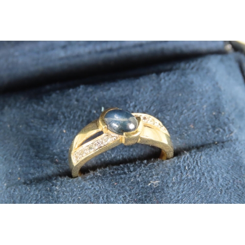 20 - Cabochon Cut Oval Centre Full Sapphire Diamond Ring Mounted on 9 Carat Yellow Gold Band Ring Size N ... 