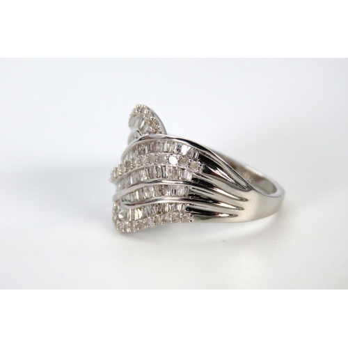 29 - Designer 9 Carat White Gold Diamond Ladies Ring Size Q