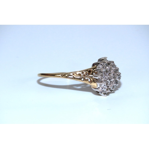 35 - Ladies Diamond Cluster Ring Platinum Set Mounted on 9 Carat Yellow Gold Band Ring Size P and a Half