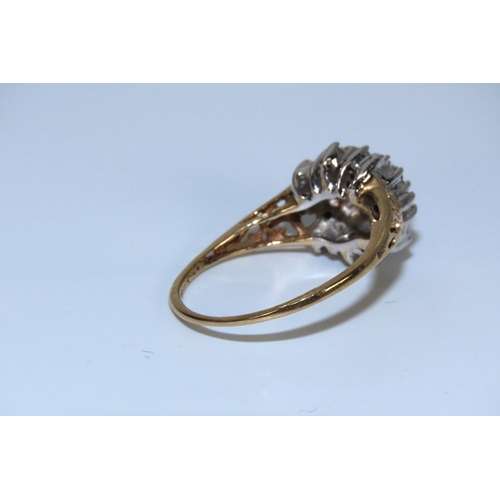 35 - Ladies Diamond Cluster Ring Platinum Set Mounted on 9 Carat Yellow Gold Band Ring Size P and a Half