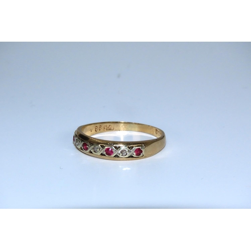 37 - Ruby and Diamond Ladies Band Ring Mounted on 9 Carat Yellow Gold Band Ring Size M