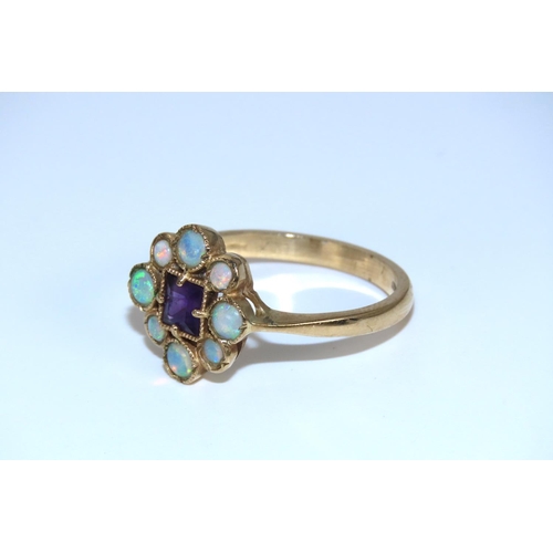 40 - Opal and Amethyst Set Ladies Ring Mounted on 9 Carat Gold Band Ring Size N and a Half