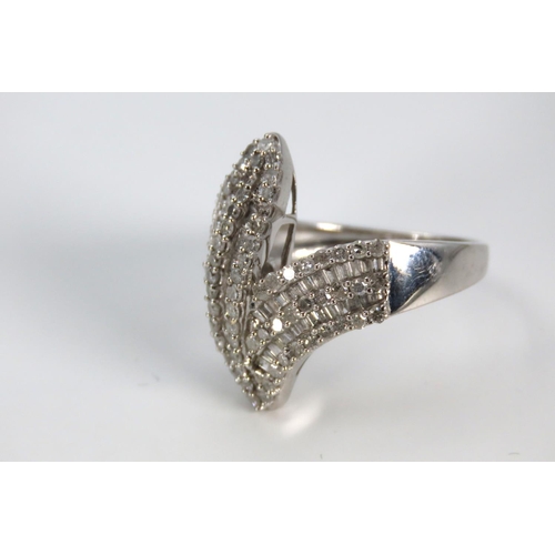 41 - Modernist form 9 Carat White Gold Ladies Ring Set with Diamonds Ring Size M and a Half
