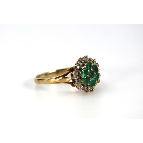 42 - Emerald and Diamond Ladies Cluster Ring Mounted on 9 Carat Yellow Gold Band Ring Size K