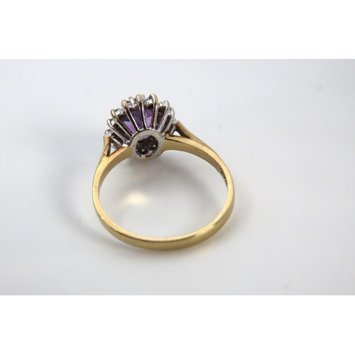 44 - Amethyst and Diamond Ladies Cluster Ring Platinum Set Mounted on 9 Carat Yellow Gold Band Ring Size ... 