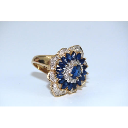 45 - Sapphire and Diamond Ladies Cluster Ring Mounted on 14 Carat Gold Band Diamonds of Good Colour Sapph... 