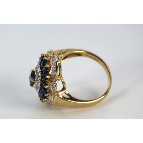 45 - Sapphire and Diamond Ladies Cluster Ring Mounted on 14 Carat Gold Band Diamonds of Good Colour Sapph... 