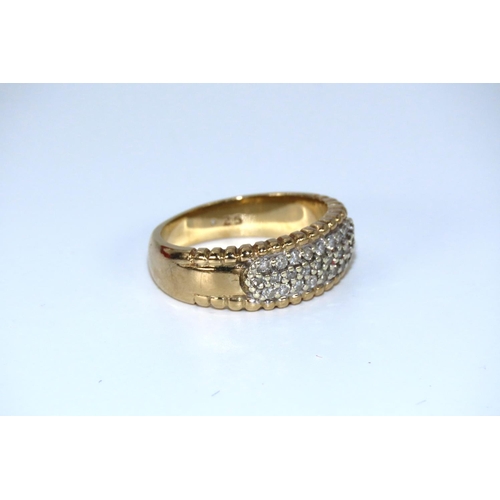 47 - 9 Carat Yellow Gold Diamond Set Ladies Three Row Ring Size J and a Half