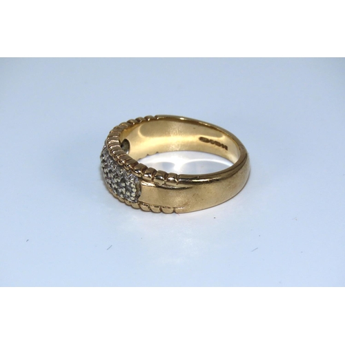 47 - 9 Carat Yellow Gold Diamond Set Ladies Three Row Ring Size J and a Half