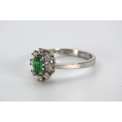 49 - Emerald and Diamond Ladies Cluster Ring Mounted on 18 Carat White Gold Band Ring Size N and a Half
