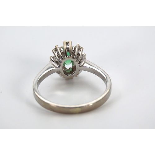 49 - Emerald and Diamond Ladies Cluster Ring Mounted on 18 Carat White Gold Band Ring Size N and a Half