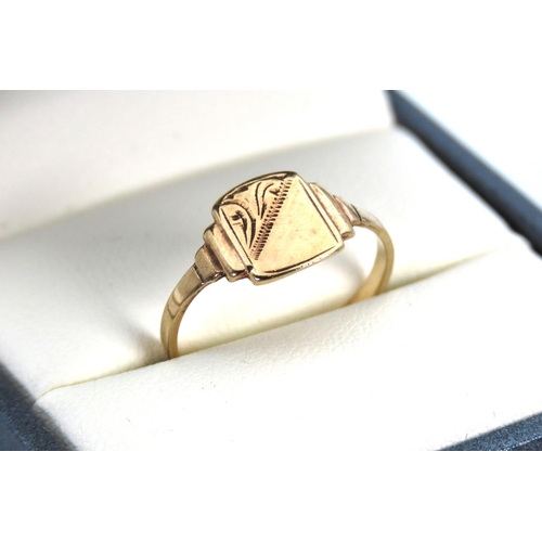 55 - Panel Set Ring with Incised Detailing 9 Carat Yellow Gold Ring Size J