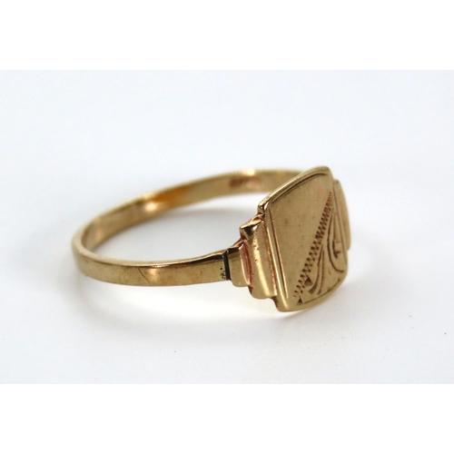 55 - Panel Set Ring with Incised Detailing 9 Carat Yellow Gold Ring Size J
