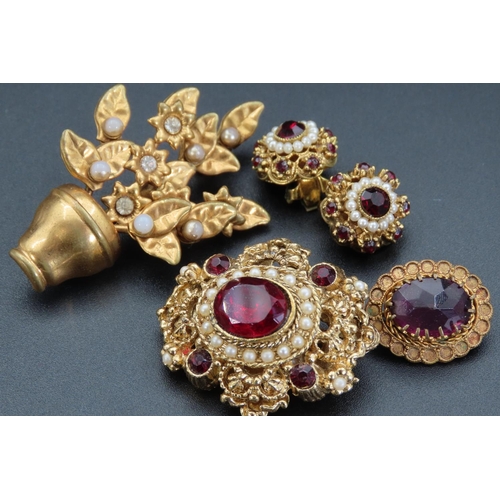 Pair of Ladies Clip On Earrings with Three Brooch Gold Filled