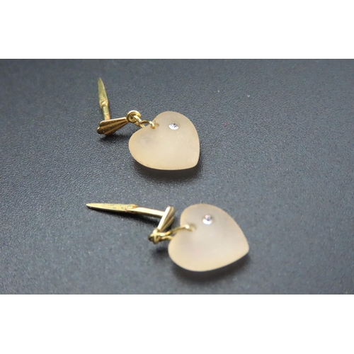 7 - Pair of 9 Carat Yellow Gold Set Moonstone Ladies Heart Motif Earrings and Another Pair Two Pairs