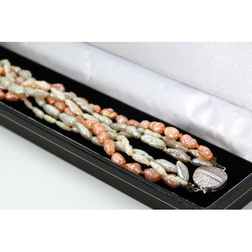 Silver Mounted Sea Pearl Three Strand Ladies Necklace